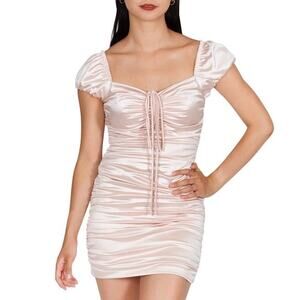 NWT Dear Moon Juniors' Pink Ruched Satin Dress. Size 1.